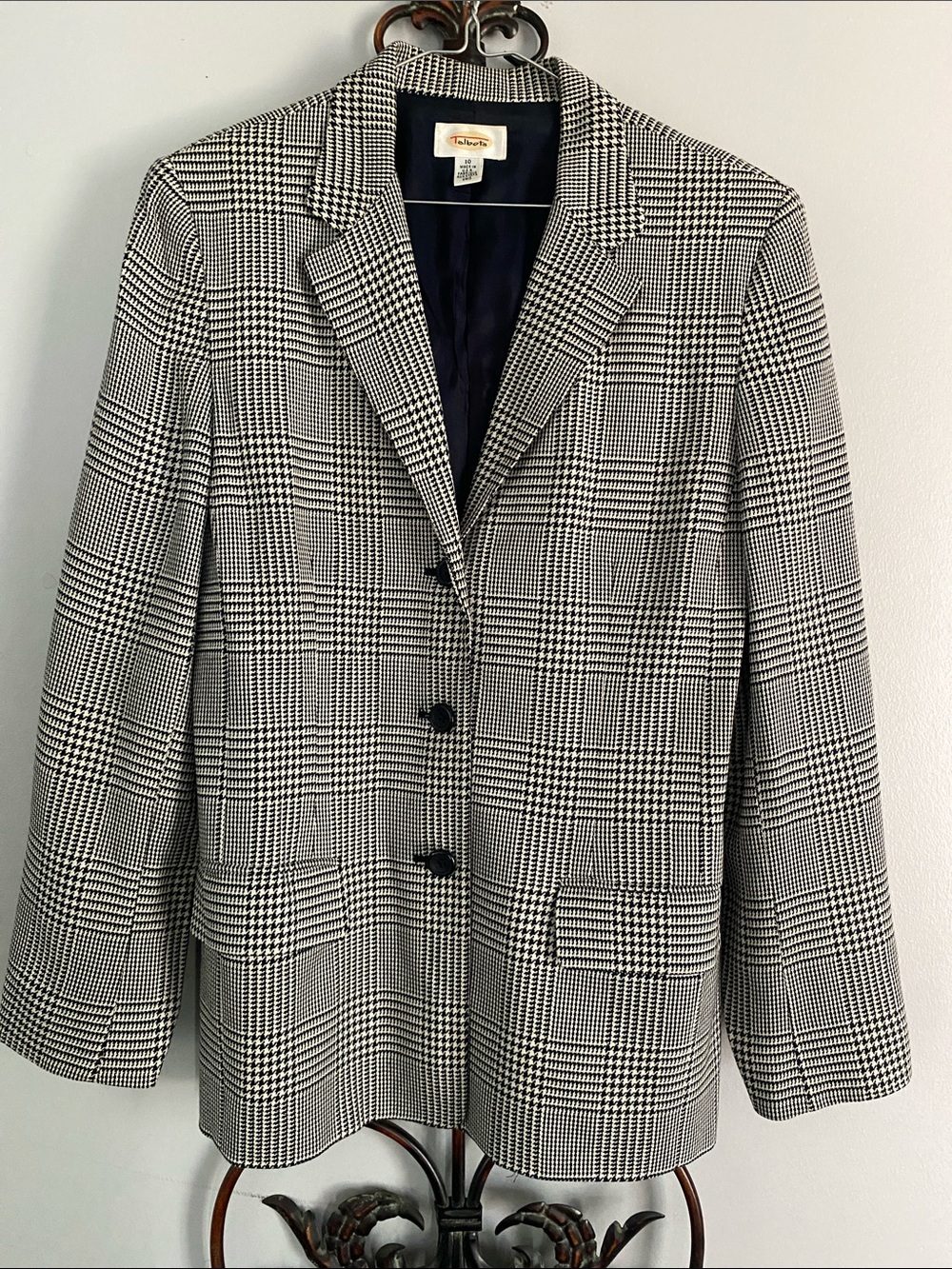Talbots Black & White Glen Plaid Blazer
